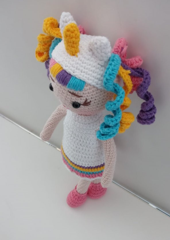 Unicorn Kız Bebek Amigurumi Organik Oyuncak - 3
