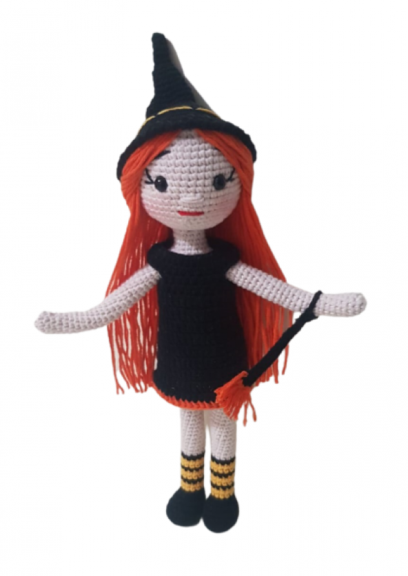 Süpürgeli Tatlı Cadı Bebek Amigurumi Organik Oyuncak