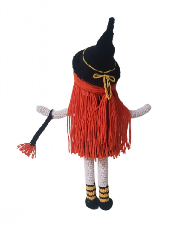 Süpürgeli Tatlı Cadı Bebek Amigurumi Organik Oyuncak - 2
