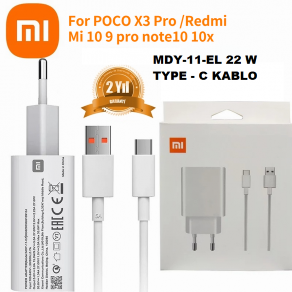 Orjinal Xiaomi Mi 11 Pro Type-C Turbo Data Kablo ve MDY10EF Hızlı Şarj cihazı
