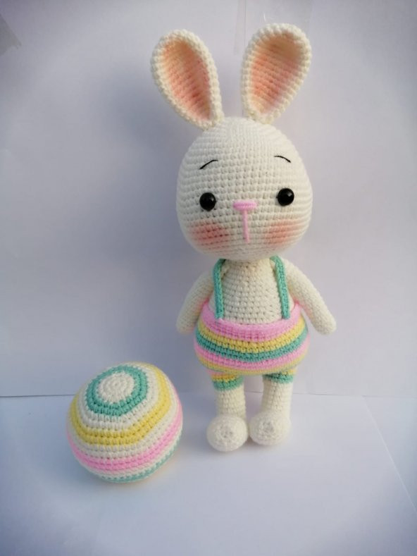 Tavşan Sunny ve Renkli Oyun Topu Amigurumi Organik Oyuncak