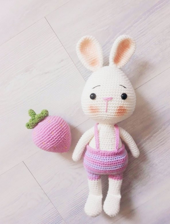 Tavşan Sunny ve Çileği Amigurumi Organik Oyuncak