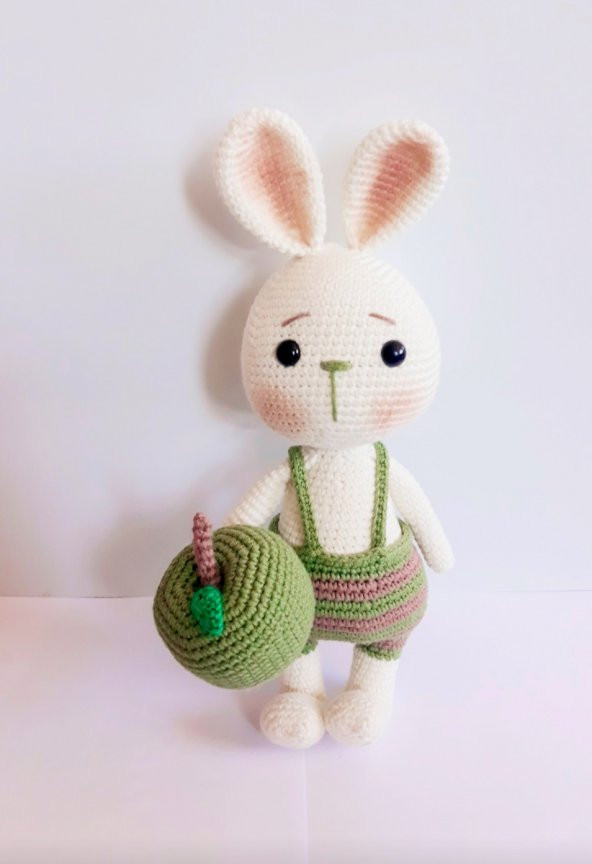 Tavşan Sunny ve Elması Amigurumi Organik Oyuncak - 1