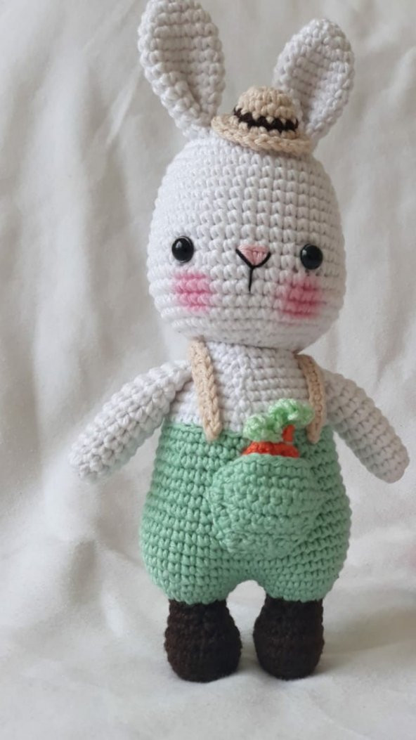 Şapkalı Minnoş Tavşan Amigurumi Organik Oyuncak - 1