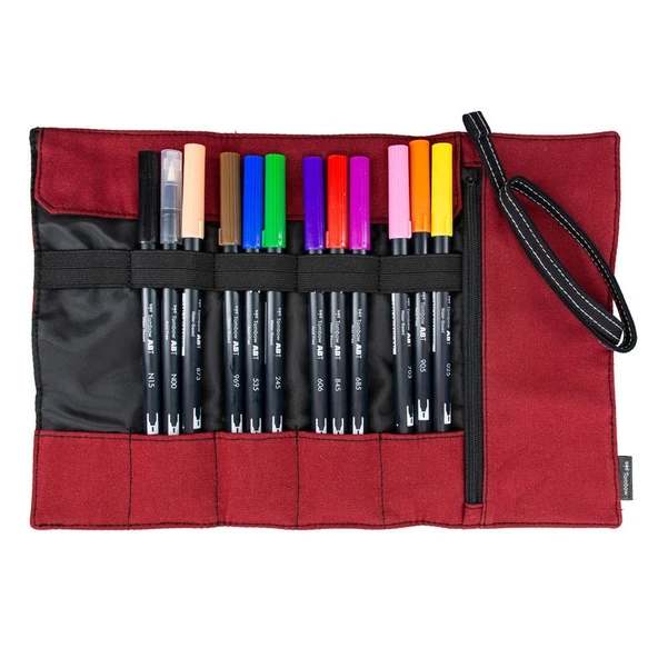 Tombow Dual Brush Pen Fırça Uçlu Kalem 12 RENK Rulo Çanta Hediyeli