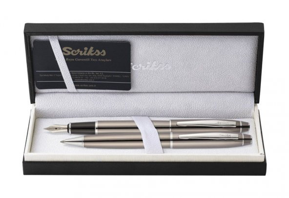 Scrikss Noble 35 Dolma Kalem ve Tükenmez Kalem İkili Set Titanyum