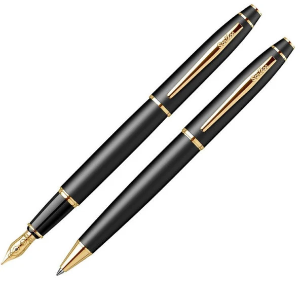 Scrikss Noble 35 Dolma Kalem ve Tükenmez Kalem İkili Set Mat Siyah - Altın