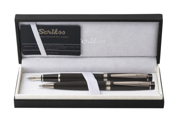 Scrikss Honour 38 Dolma Kalem ve Tükenmez Kalem İkili Set Mat Siyah