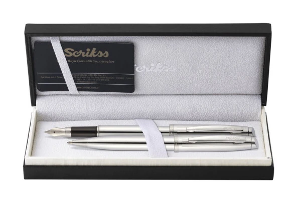 Scrikss Oscar 39 Dolma Kalem ve Tükenmez Kalem İkili Set Krom