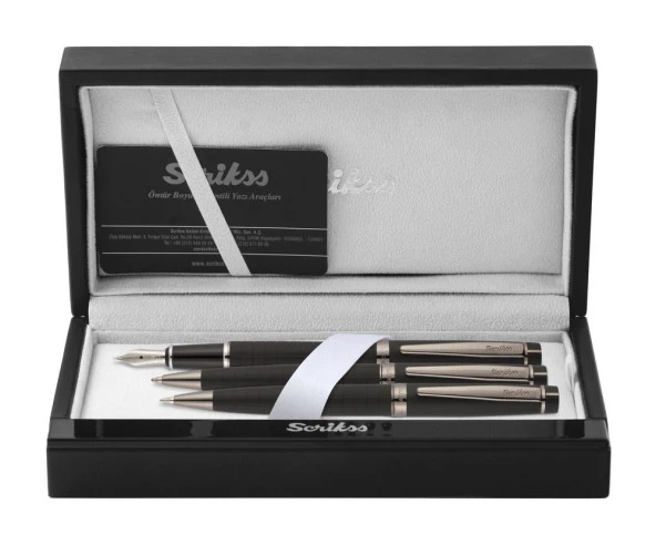 Scrikss Honour 38 Dolma Kalem, Tükenmez Kalem, Mekanik Kurşun Kalem Üçlü Set Mat Siyah