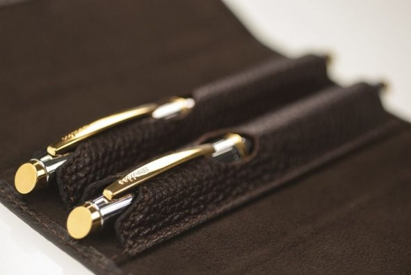 Scrikss Toscana Hakiki Deri İkili Kalem Kılıfı Kahverengi