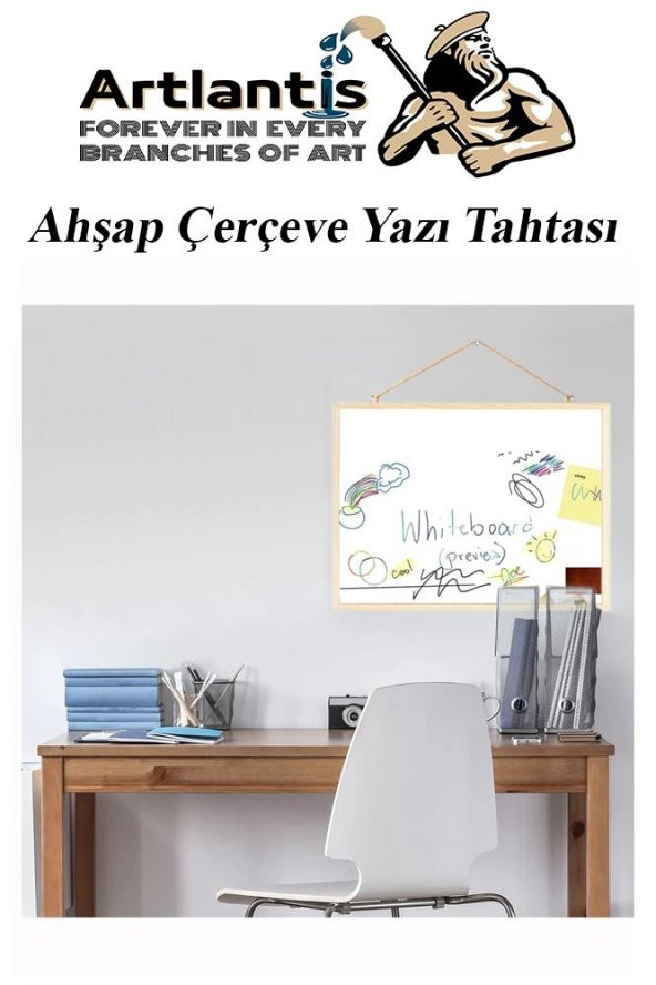 Duvara Monte Beyaz Yazı Tahtası 45x60 cm 1 Adet Laminant Yazı Tahtası Ahşap Çerçeveli Askılı Okul Ofis Büro - 4