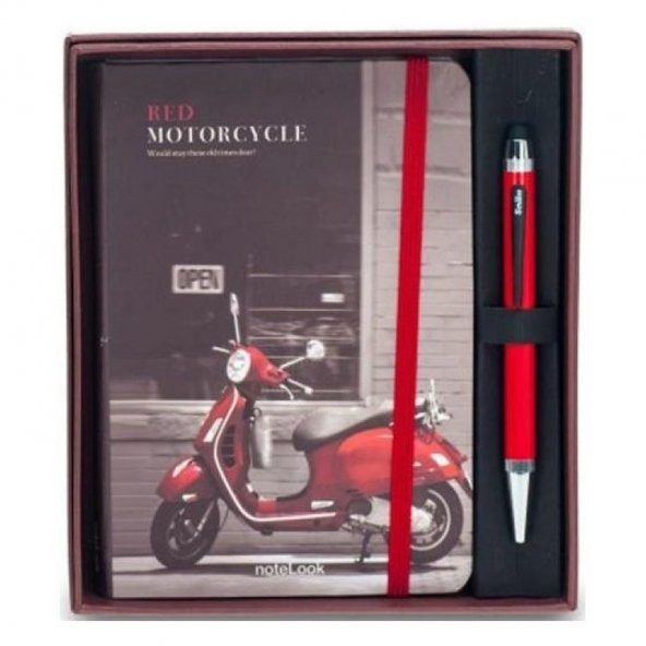 Scrikss Smartpen Tükenmez Kalem Kırmızı + Red Motorcycle A6 Çizgili Defter Set