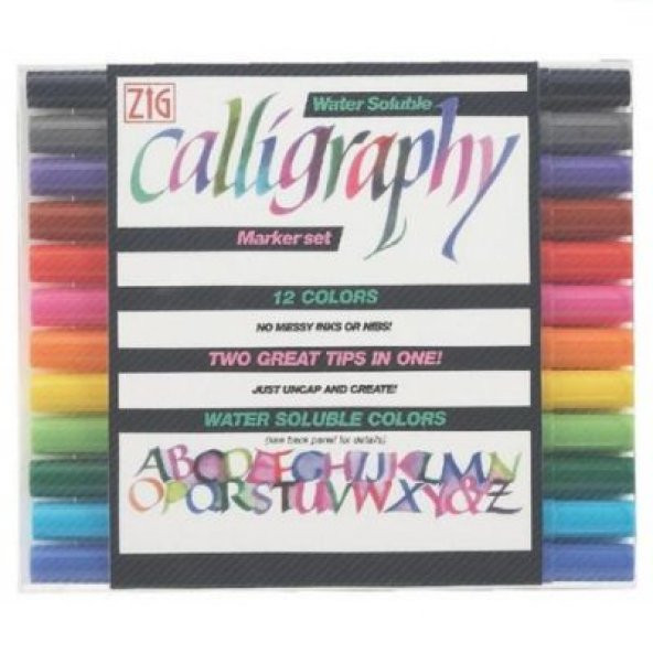 Zig Kaligrafi Kalemi Çift Uçlu 2 mm + 3.5 mm 12 Renk SET