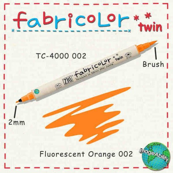 Zig Fabricolor Twin Çift Uçlu Kumaş Boyama Kalemi FLUORESCENT ORANGE
