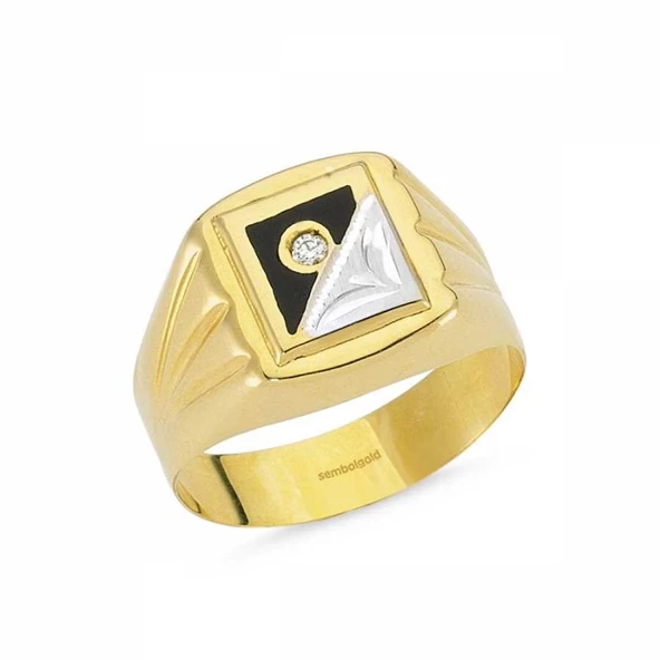 14 Ayar Altın Erkek Yüzük Siyah Mineli