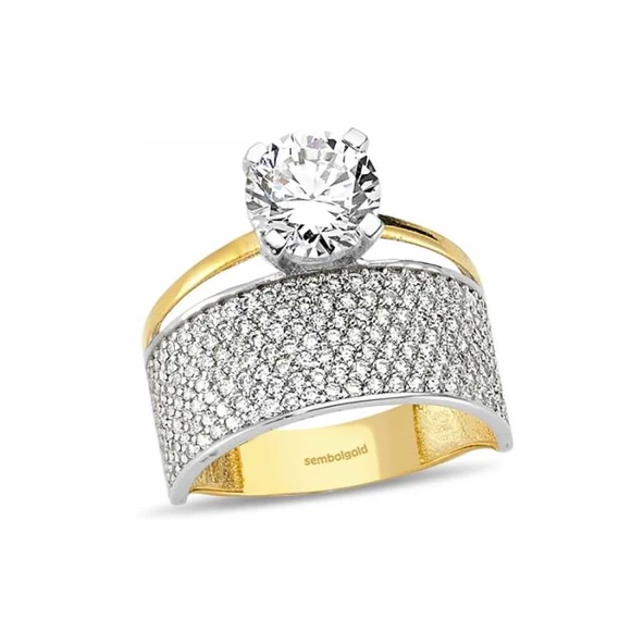 Altın Tektaş Alyans Yüzük İkisi Bir Arada TWİN