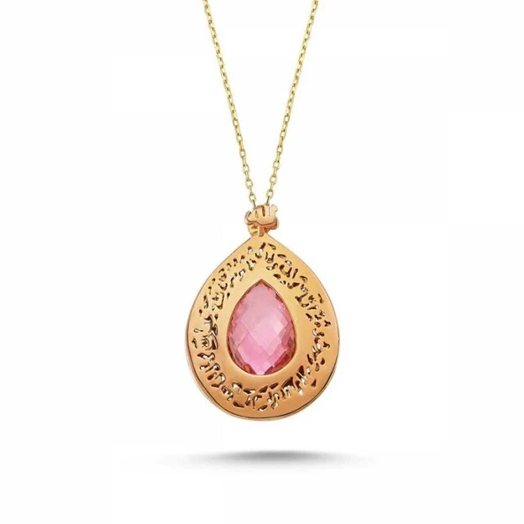 Altın TESİR Kolye Pembe Kuvars Taşlı ürün görseli 1