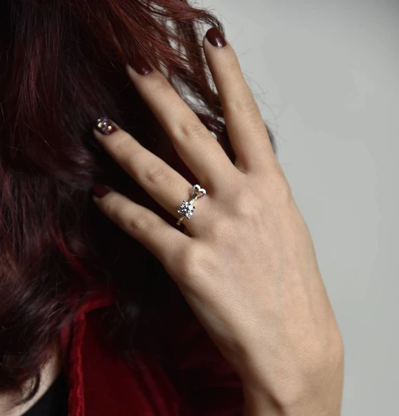 Altın Tektaş Yüzük Özel Tasarım Swarovski - Resim 2