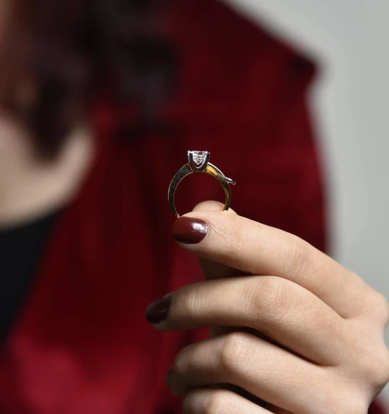 Altın Tektaş Yüzük Özel Tasarım Swarovski - Resim 3