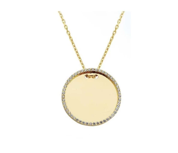 Altın Plaka Kolye Taşlı