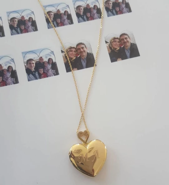 Altın Resimli Kolye Doç Zincirli Kalp - Resim 4