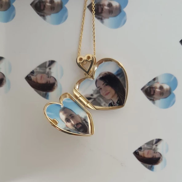 Altın Resimli Kolye Doç Zincirli Kalp - Resim 2