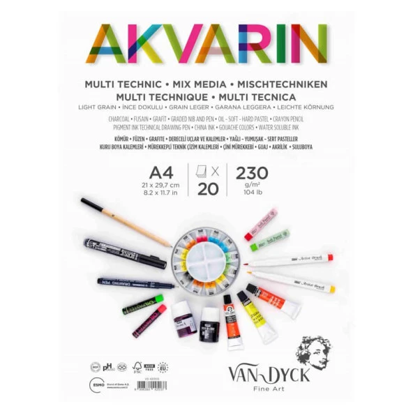 Van Dyck Akvarin Multi Purpose Sanatsal Blok 230 gr 20 yp A4 Spiralli