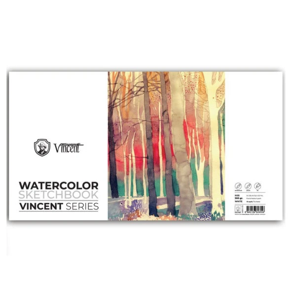 Vincent Watercolor Sketchbook White Suluboya Blok 300 gr 14x35 cm 10 Sayfa