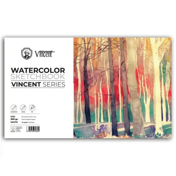 Vincent Watercolor Sketchbook White Suluboya Blok 300 gr 20x35 cm 10 Sayfa
