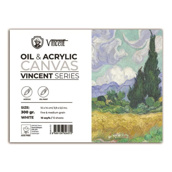 Vincent Oil & Acrylic Canvas White Tuval Dokulu Blok 300 gr 10x14 cm 10 Sayfa