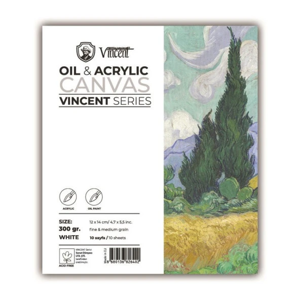 Vincent Oil & Acrylic Canvas White Tuval Dokulu Blok 300 gr 12x14 cm 10 Sayfa ürün görseli