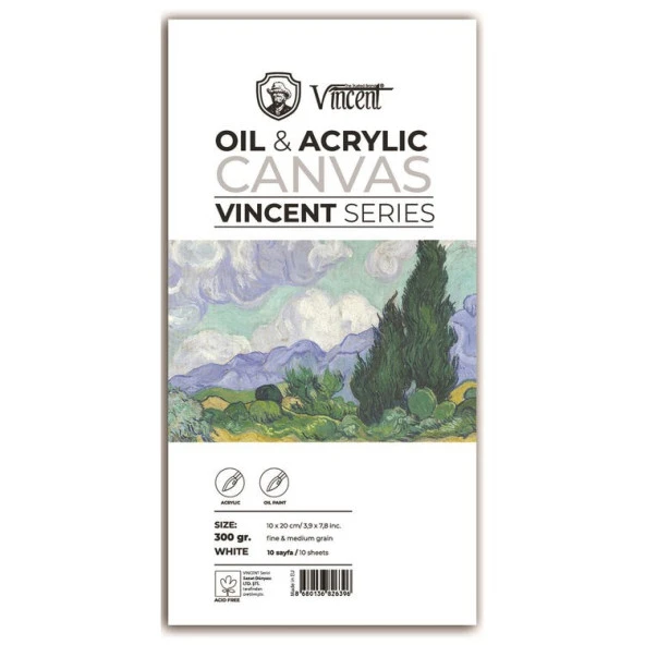 Vincent Oil & Acrylic Canvas White Tuval Dokulu Blok 300 gr 10x20 cm 10 Sayfa