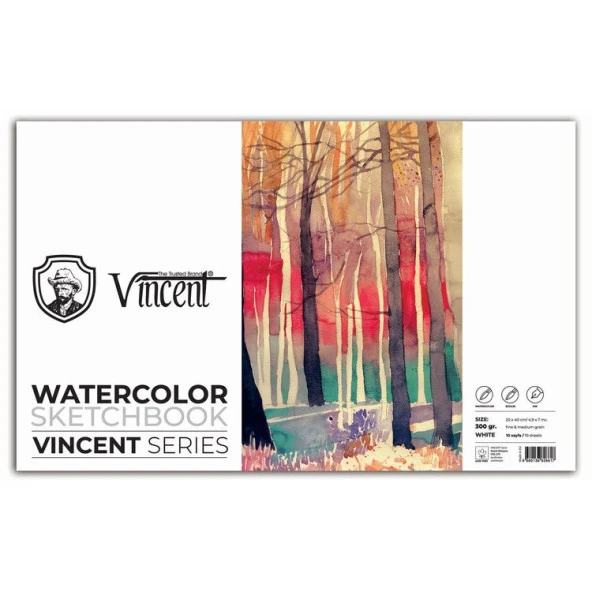 Vincent Watercolor Sketchbook White Suluboya Blok 300 gr 20x40 cm 10 Sayfa ürün görseli