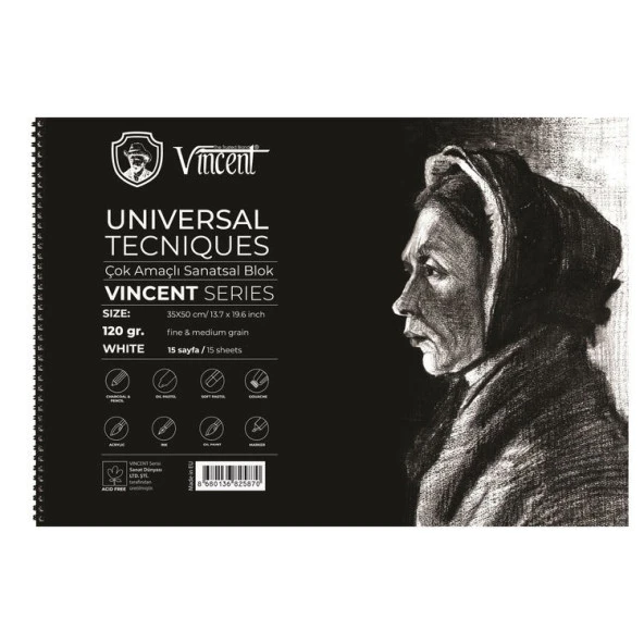 Vincent Universal Tecniques White Çok Amaçlı Sanatsal Blok 120 gr 35x50 cm 15 Sayfa