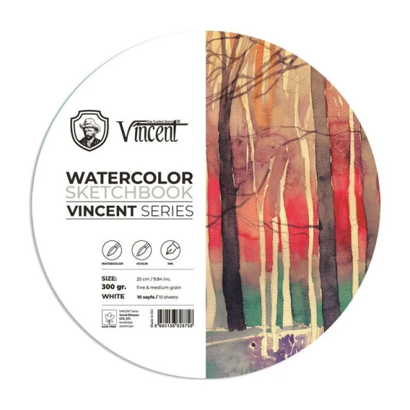 Vincent Watercolor Sketchbook White Daire Suluboya Blok 300 gr 25 cm 10 Sayfa ürün görseli