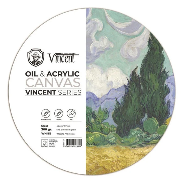 Vincent Oil & Acrylic Canvas White Daire Tuval Dokulu Blok 300 gr 45 cm 10 Sayfa ürün görseli
