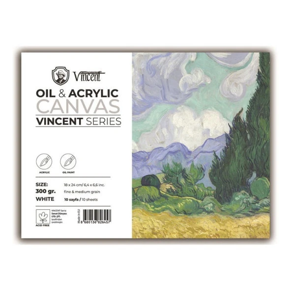 Vincent Oil & Acrylic Canvas White Tuval Dokulu Blok 300 gr 18x24 cm 10 Sayfa