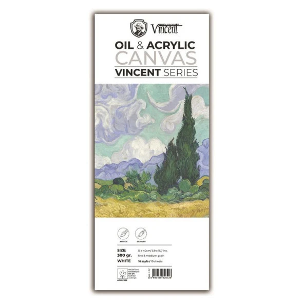 Vincent Oil & Acrylic Canvas White Tuval Dokulu Blok 300 gr 15x40 cm 10 Sayfa - 1