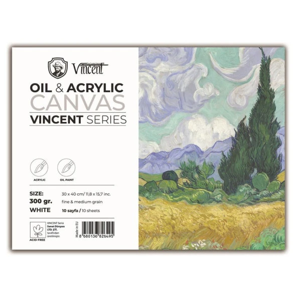 Vincent Oil & Acrylic Canvas White Tuval Dokulu Blok 300 gr 30x40 cm 10 Sayfa