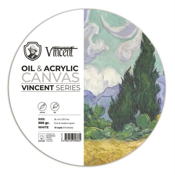 Vincent Oil & Acrylic Canvas White Daire Tuval Dokulu Blok 300 gr 35 cm 10 Sayfa