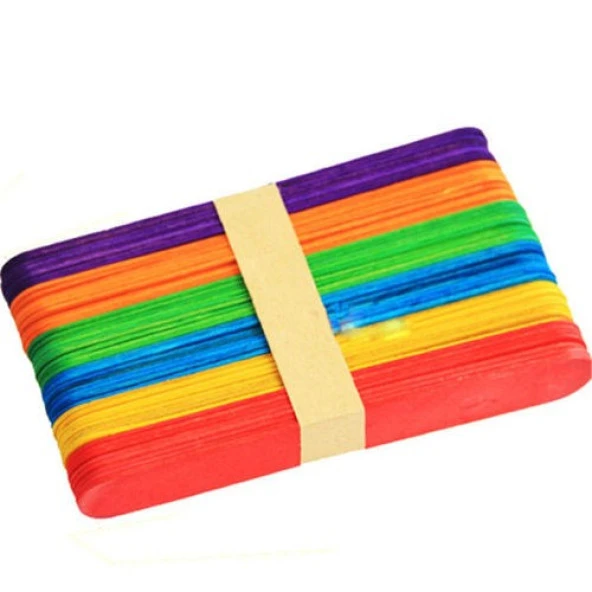 Ahşap Dil Basma Çubuğu (Abeslang) RENKLİ 50li Paket (150x18 mm)