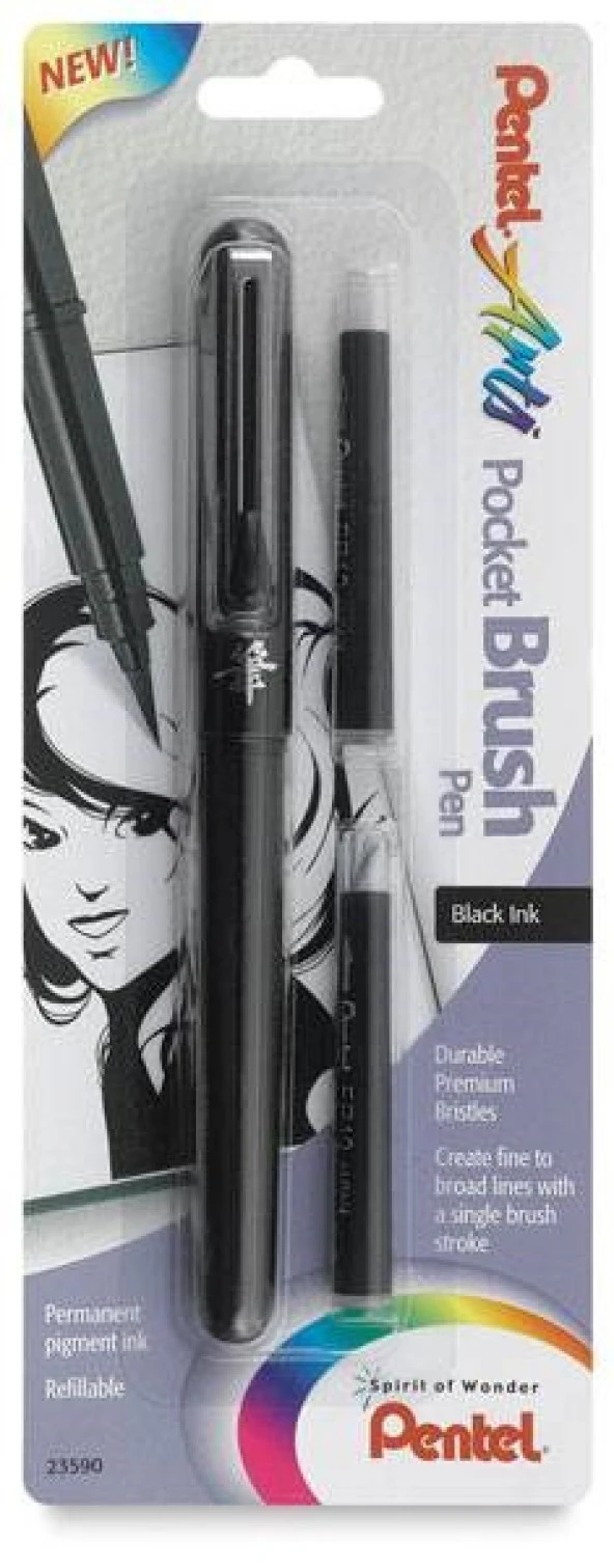 Pentel Pocket Brush Pen Cep Tipi Fırça Kalem + 2 Yedek Kartuş