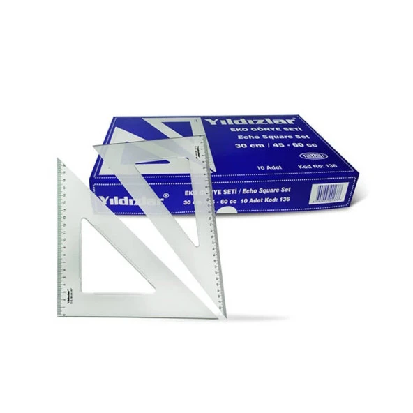 Yıldızlar Plastik Gönye Seti 30 cm 30-60-90 ve 45-45-90 Derece ürün görseli 1