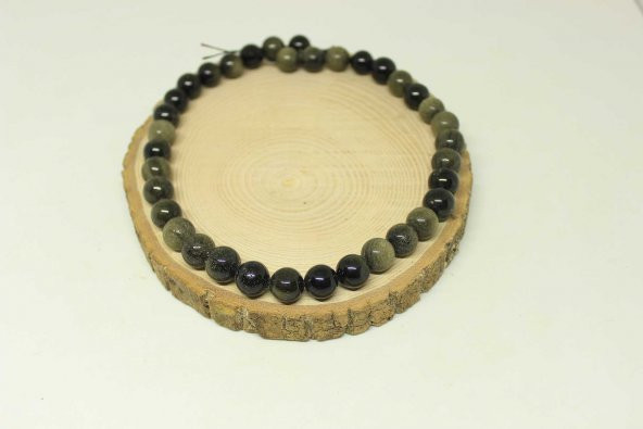 Golden & Siyah Obsidyen Taşı YARIM Dizi 11-12.5mm Aralığındadır (18cm uzunluğundadır) ürün görseli