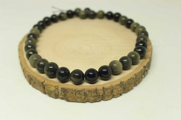 Golden & Siyah Obsidyen Taşı YARIM Dizi 11-12.5mm Aralığındadır (18cm uzunluğundadır) - Resim 3