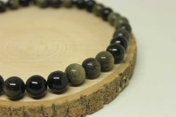 Golden & Siyah Obsidyen Taşı YARIM Dizi 11-12.5mm Aralığındadır (18cm uzunluğundadır) - Resim 5