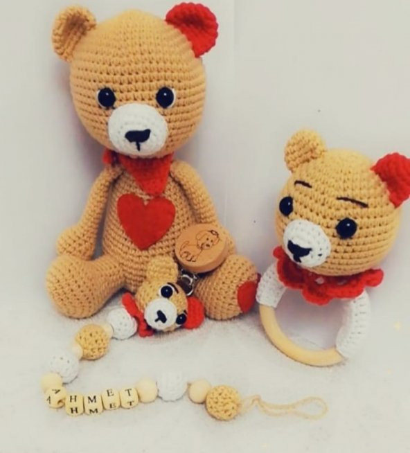 Sevimli Ayıcık Yeni Doğan Seti Amigurumi Organik Oyuncak - 1