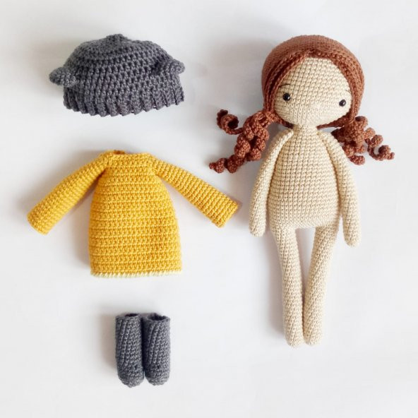 Ayıcık Şapkalı Sonbahar Bebek Amigurumi Organik Oyuncak - Resim 2