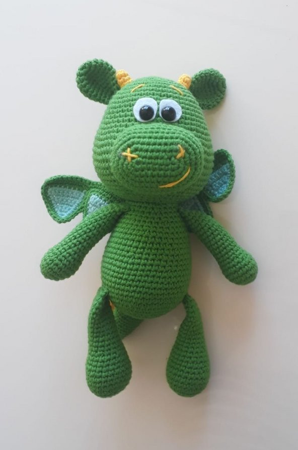 Minik Yeşil Dinozor Amigurumi Organik Oyuncak